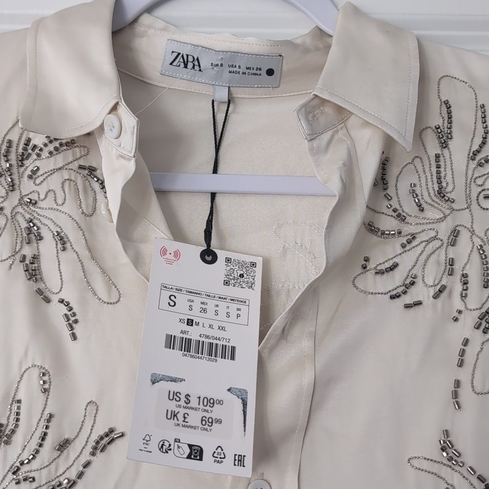 NWT Zara Embroidered Beaded Top - Picture 6 of 11